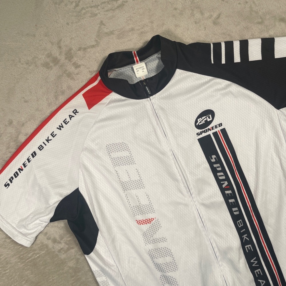 Sponeed Cycling Jersey Full Zip Bike Wear Mens Size L White Black Red Graphic